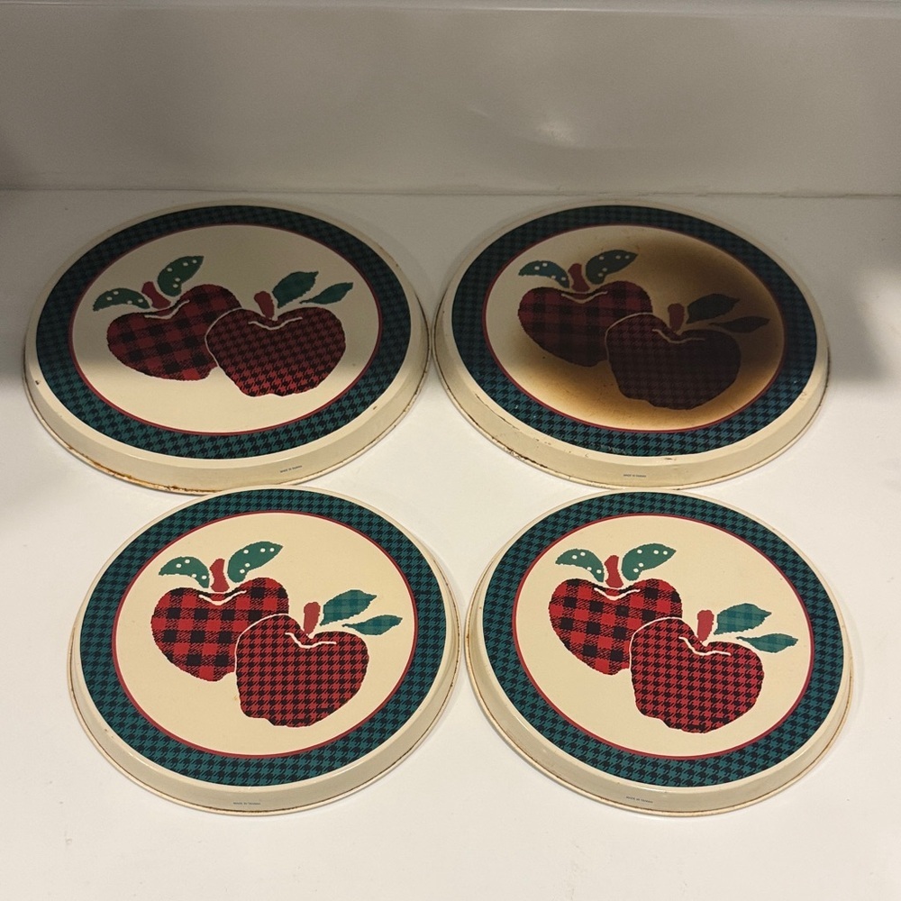 VINTAGE Stove Burner Covers Applejack International China Set of 4, Farmhouse
